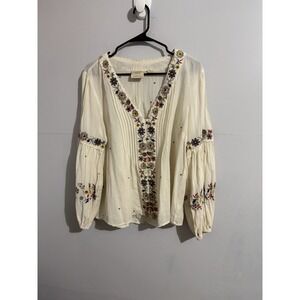 Anthropologie Vanessa Virginia Carthage Embroidered Peasant Blouse Boho L